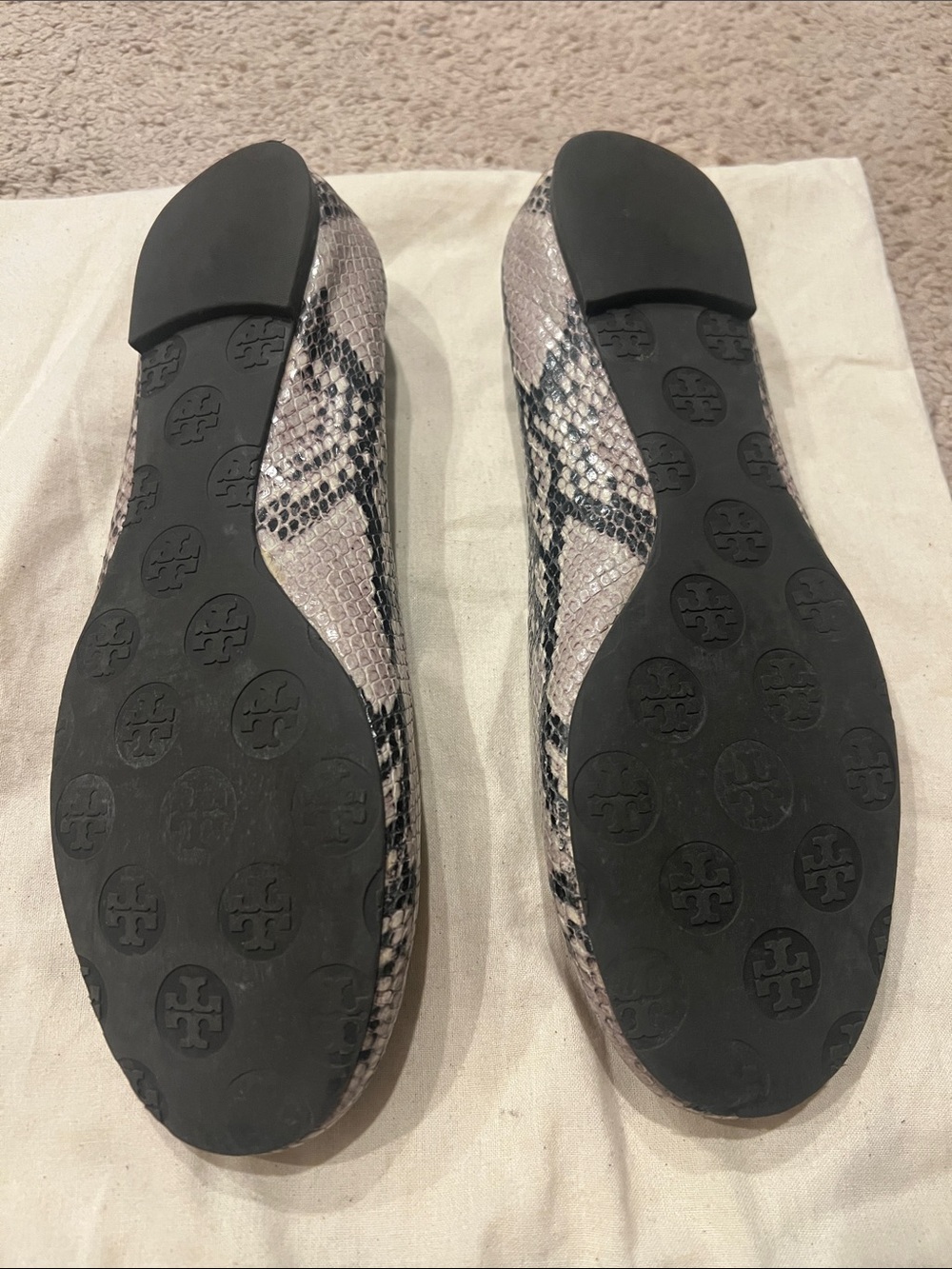 Tory Burch Snakeskin-Print Reva Ballet Flats in Taupe - Picture 2 of 7